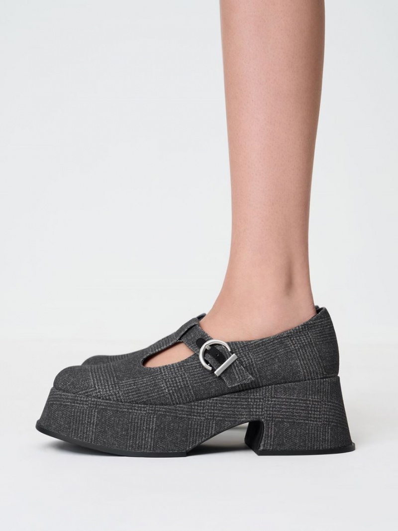 παπουτσια mary jane Charles And Keith flatforms T-Bar γκρι | 49537-FYKT