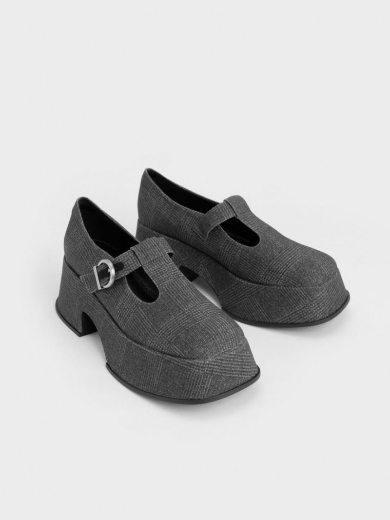 παπουτσια mary jane Charles And Keith flatforms T-Bar γκρι | 49537-FYKT