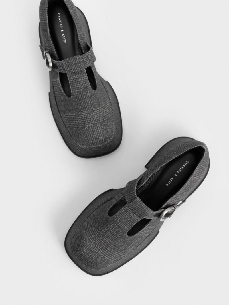 παπουτσια mary jane Charles And Keith flatforms T-Bar γκρι | 49537-FYKT