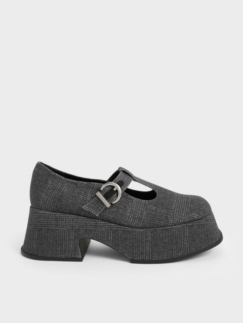 παπουτσια mary jane Charles And Keith flatforms T-Bar γκρι | 49537-FYKT