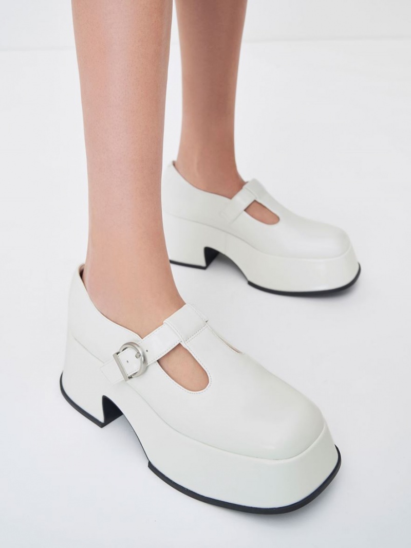 παπουτσια mary jane Charles And Keith flatforms T-Bar ασπρα | 34986-RNZE