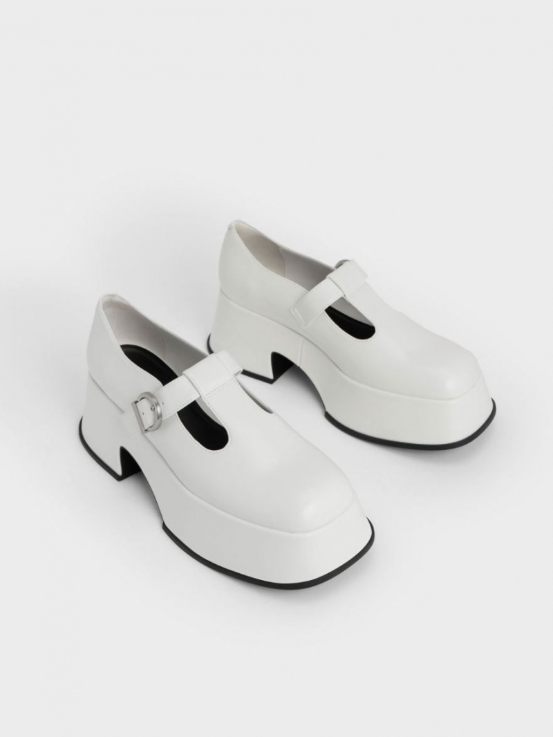παπουτσια mary jane Charles And Keith flatforms T-Bar ασπρα | 34986-RNZE
