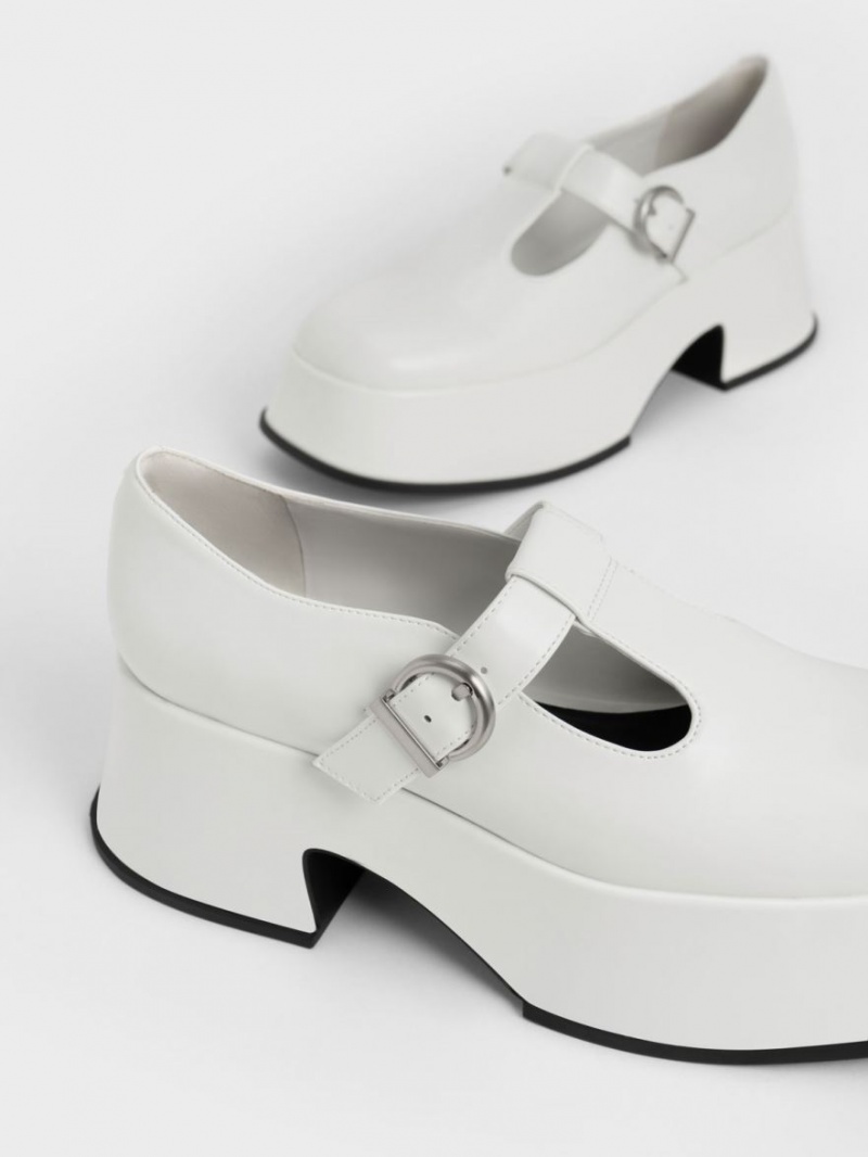 παπουτσια mary jane Charles And Keith flatforms T-Bar ασπρα | 34986-RNZE