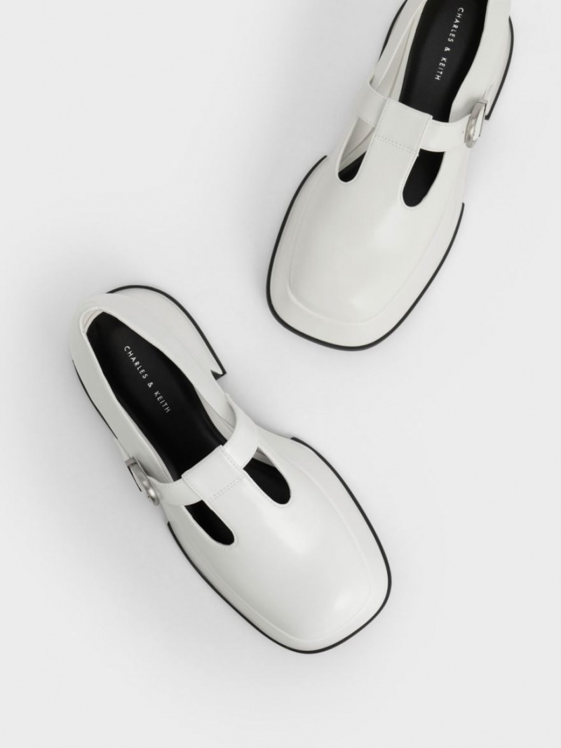παπουτσια mary jane Charles And Keith flatforms T-Bar ασπρα | 34986-RNZE