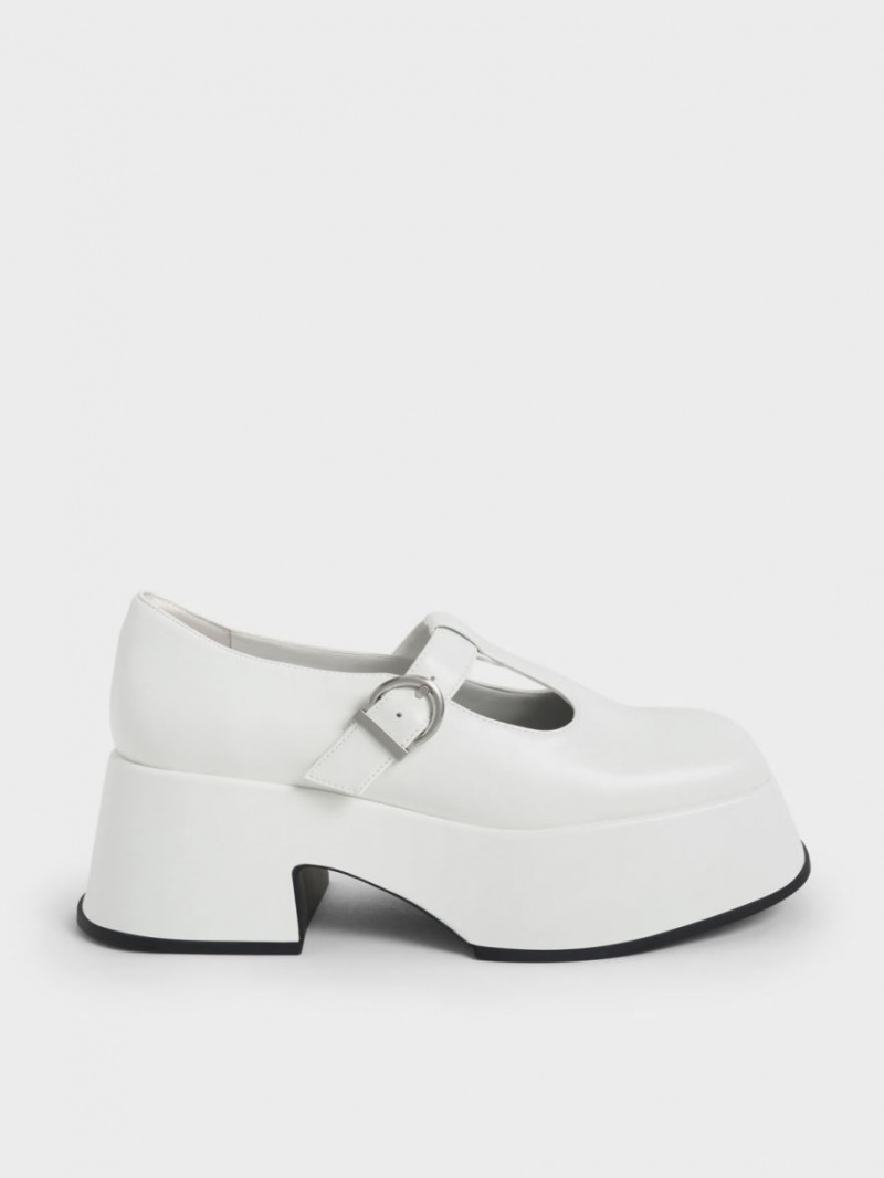 παπουτσια mary jane Charles And Keith flatforms T-Bar ασπρα | 34986-RNZE