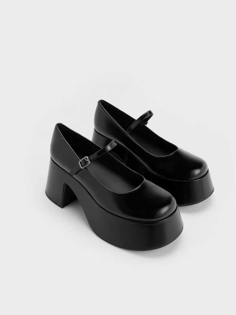παπουτσια mary jane Charles And Keith flatforms μαυρα | 82975-TSWY