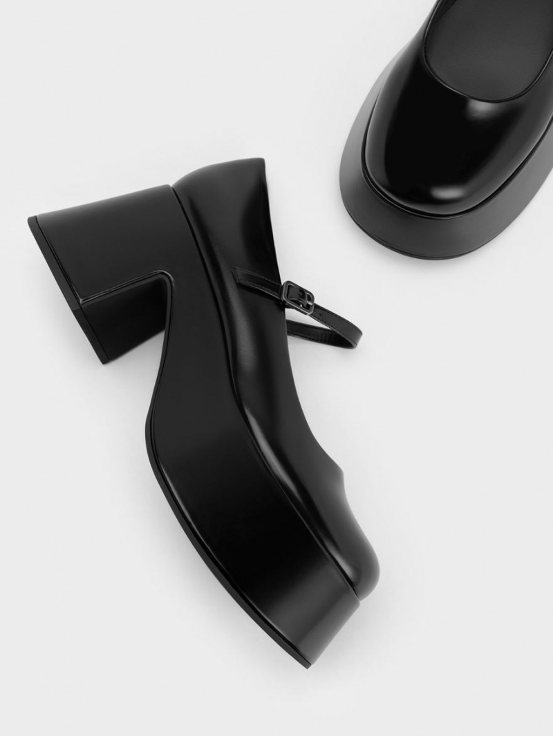 παπουτσια mary jane Charles And Keith flatforms μαυρα | 82975-TSWY