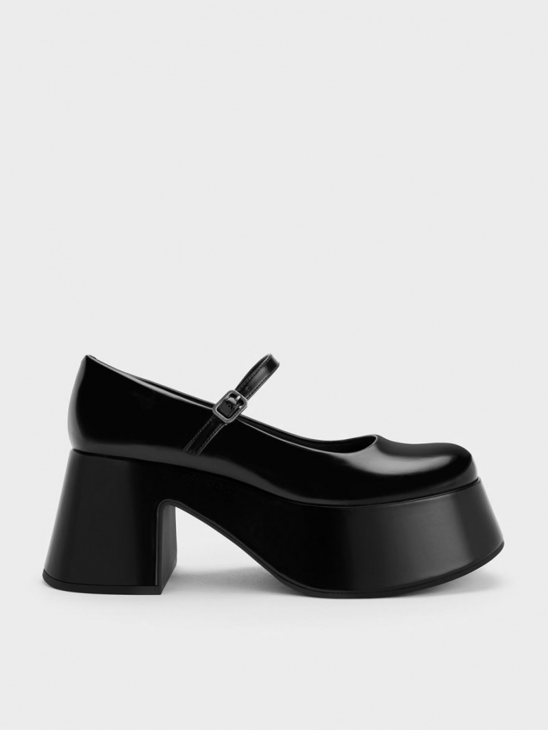 παπουτσια mary jane Charles And Keith flatforms μαυρα | 82975-TSWY