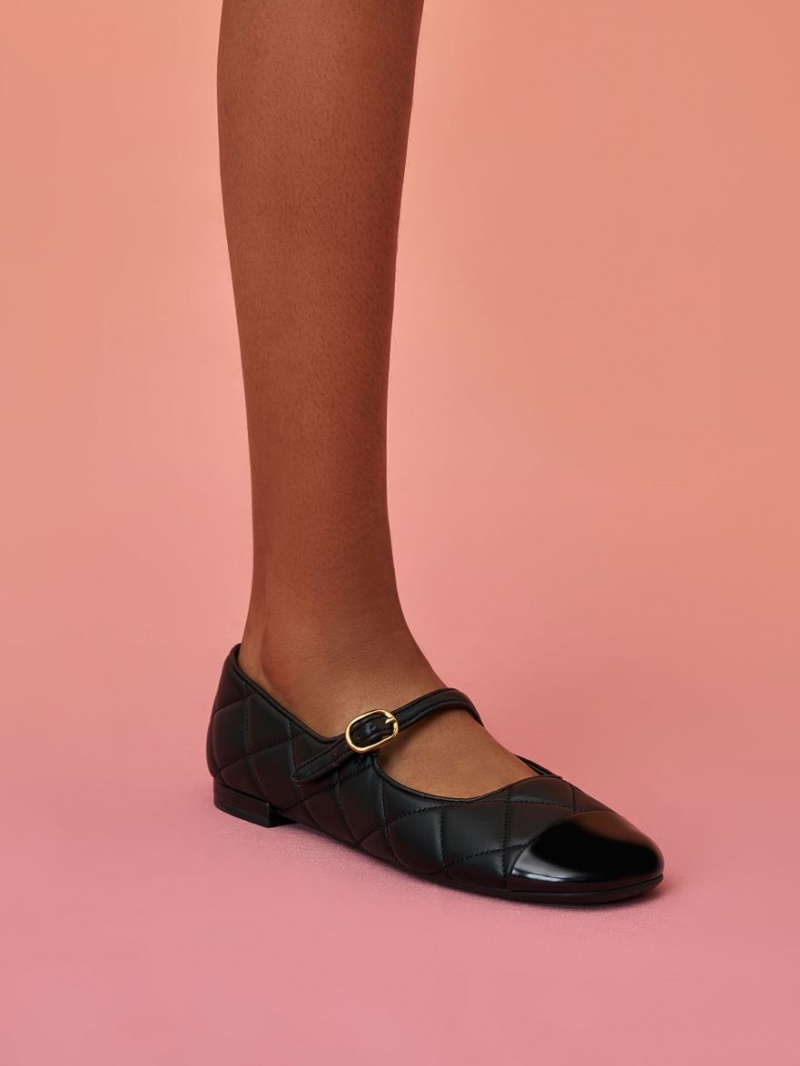 παπουτσια mary jane Charles And Keith toe-Cap Καπιτονέ μαυρα | 05387-KTYO