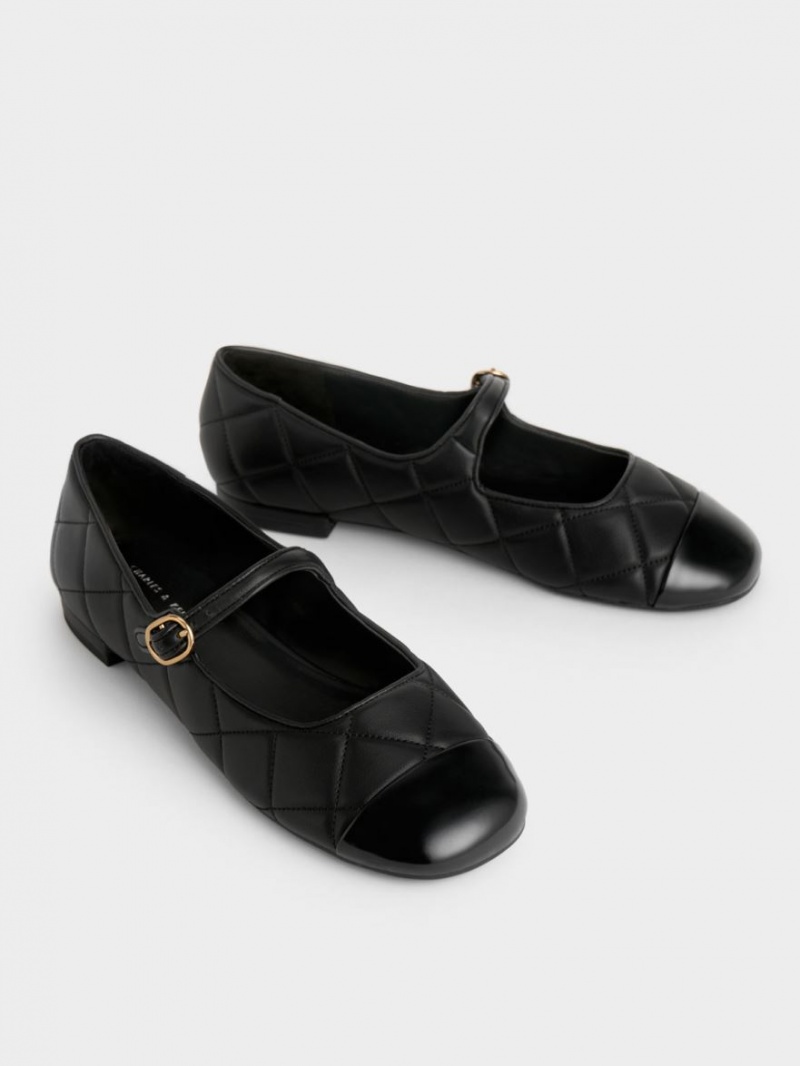 παπουτσια mary jane Charles And Keith toe-Cap Καπιτονέ μαυρα | 05387-KTYO