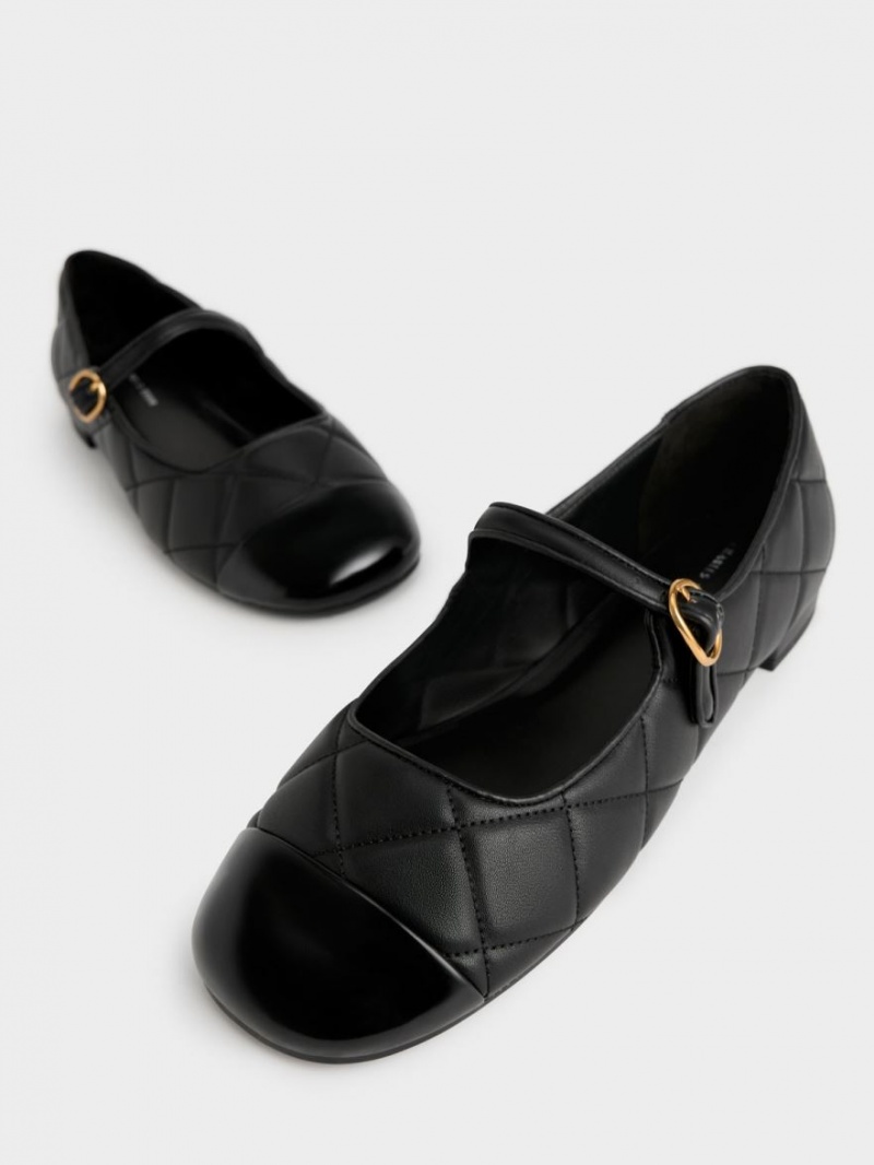 παπουτσια mary jane Charles And Keith toe-Cap Καπιτονέ μαυρα | 05387-KTYO