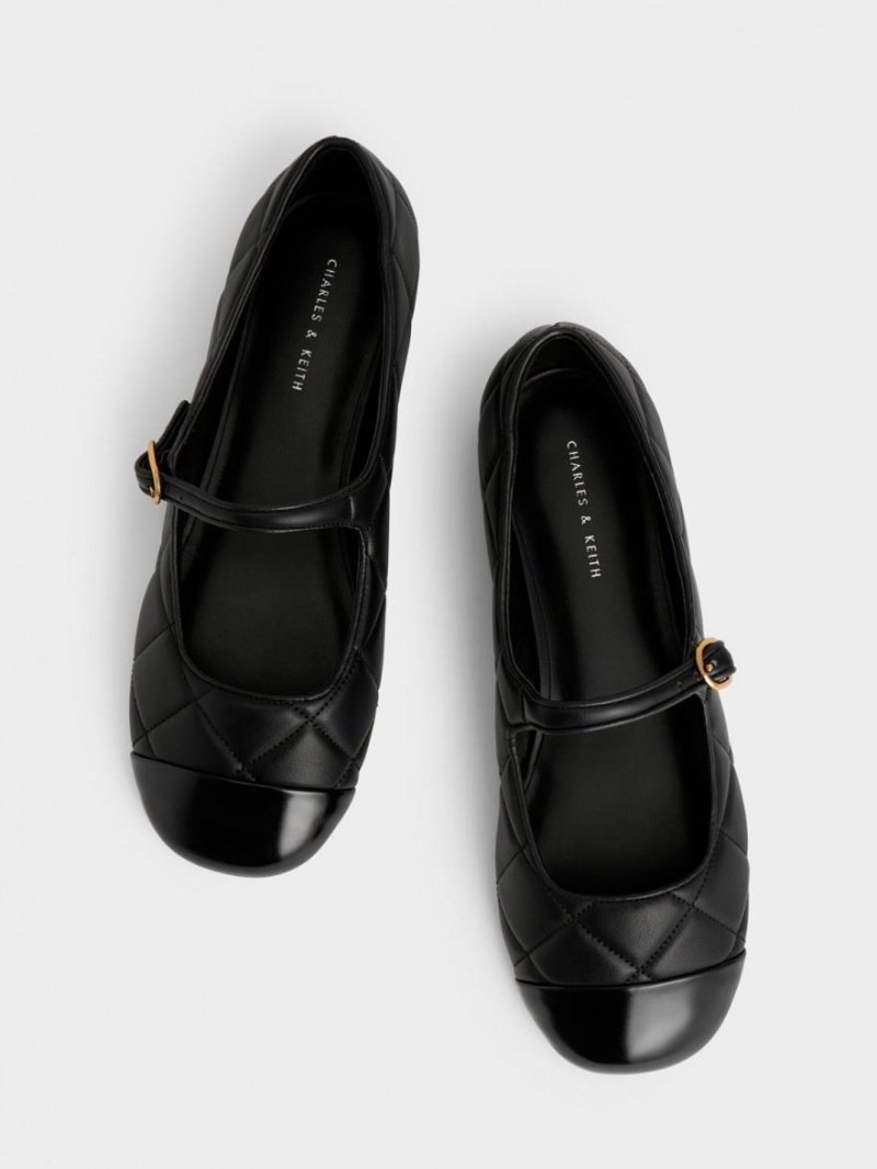 παπουτσια mary jane Charles And Keith toe-Cap Καπιτονέ μαυρα | 05387-KTYO