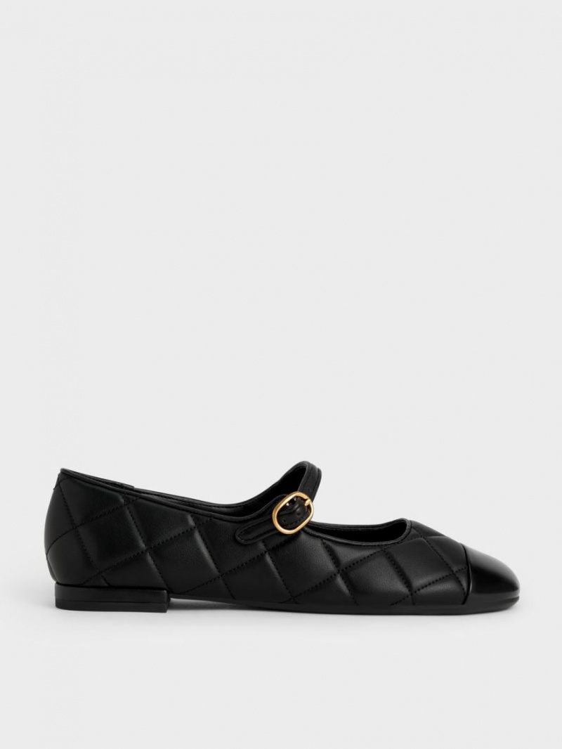 παπουτσια mary jane Charles And Keith toe-Cap Καπιτονέ μαυρα | 05387-KTYO