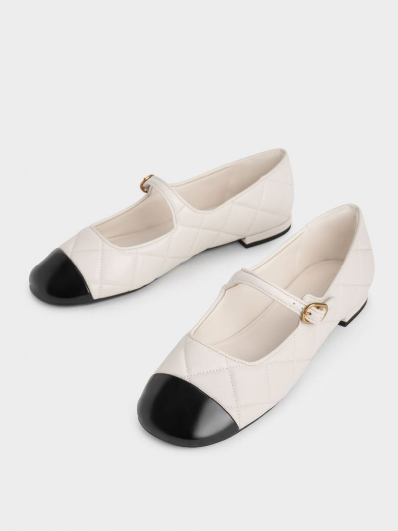παπουτσια mary jane Charles And Keith toe-Cap Καπιτονέ ασπρα | 73869-VSLD