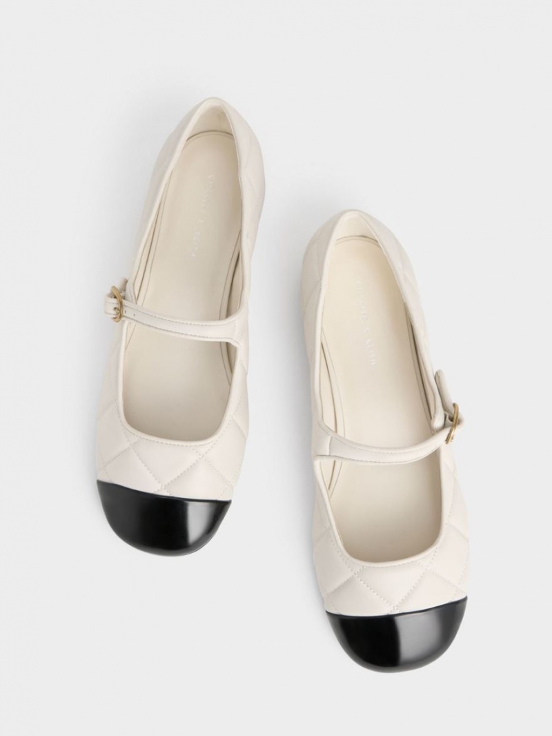 παπουτσια mary jane Charles And Keith toe-Cap Καπιτονέ ασπρα | 73869-VSLD