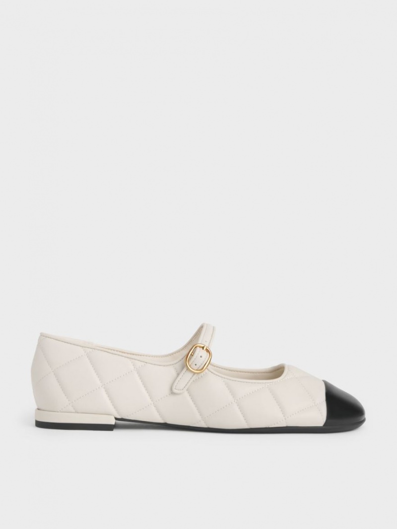 παπουτσια mary jane Charles And Keith toe-Cap Καπιτονέ ασπρα | 73869-VSLD