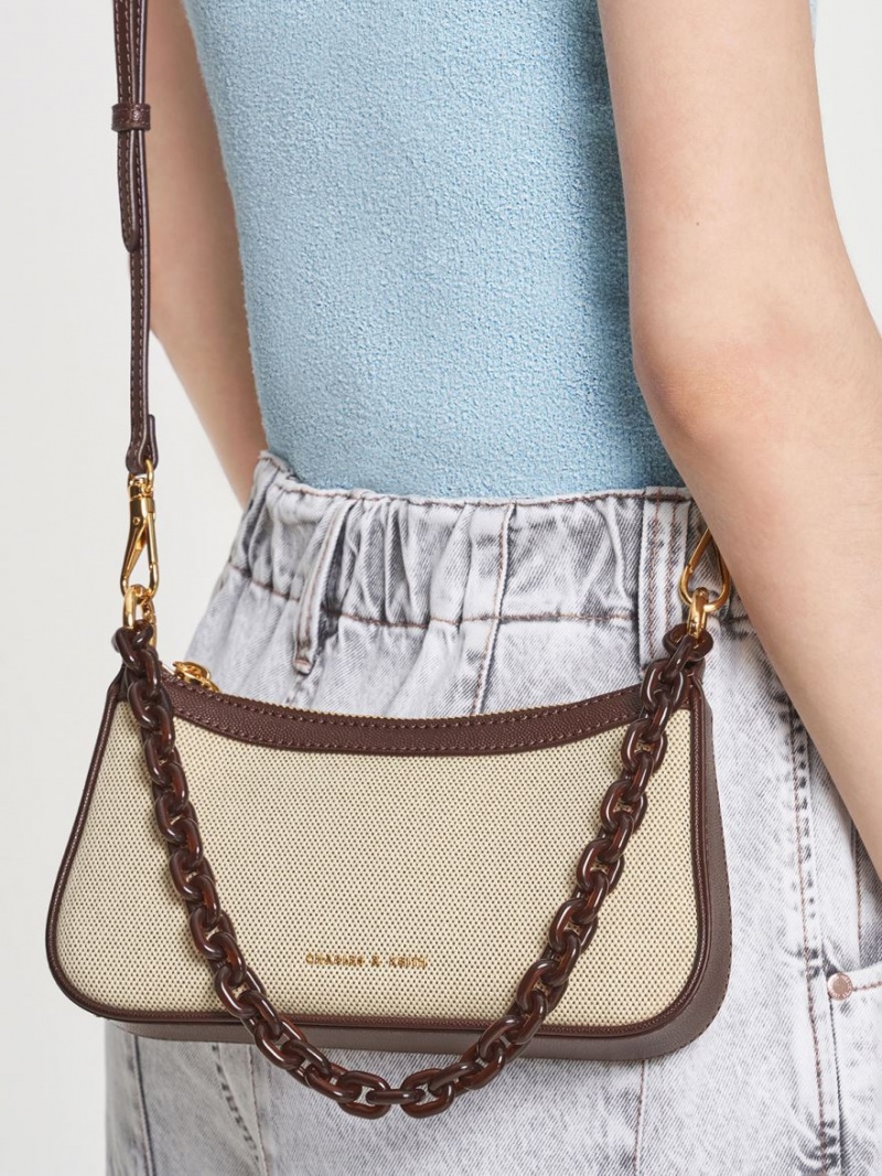 τσάντεσ tote Charles And Keith Alcott Scarf καμβα σκούρο καφε | 53908-IKFD