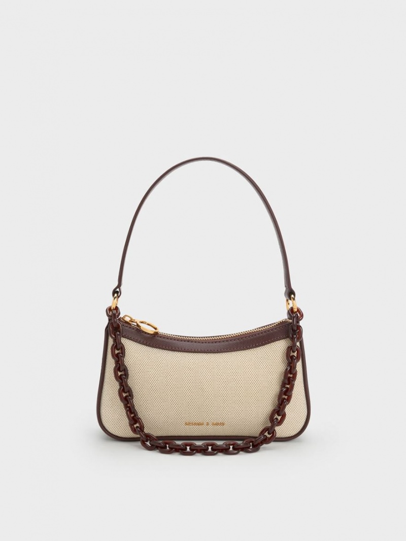 τσάντεσ tote Charles And Keith Alcott Scarf καμβα σκούρο καφε | 53908-IKFD