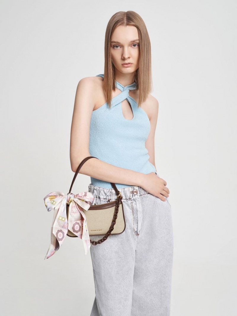 τσάντεσ tote Charles And Keith Alcott Scarf καμβα σκούρο καφε | 53908-IKFD