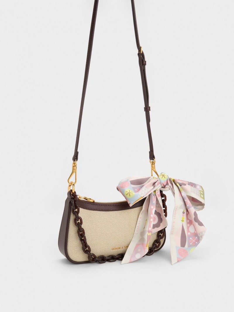 τσάντεσ tote Charles And Keith Alcott Scarf καμβα σκούρο καφε | 53908-IKFD
