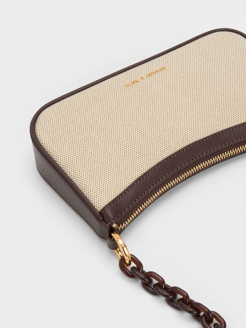τσάντεσ tote Charles And Keith Alcott Scarf καμβα σκούρο καφε | 53908-IKFD