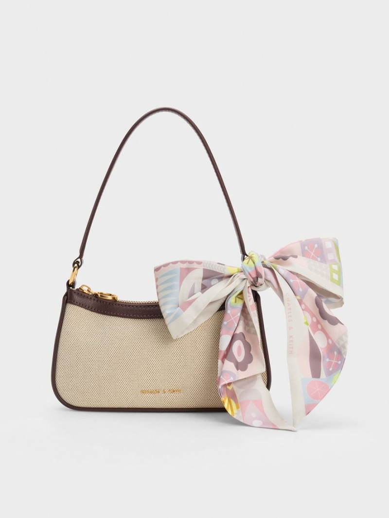 τσάντεσ tote Charles And Keith Alcott Scarf καμβα σκούρο καφε | 53908-IKFD