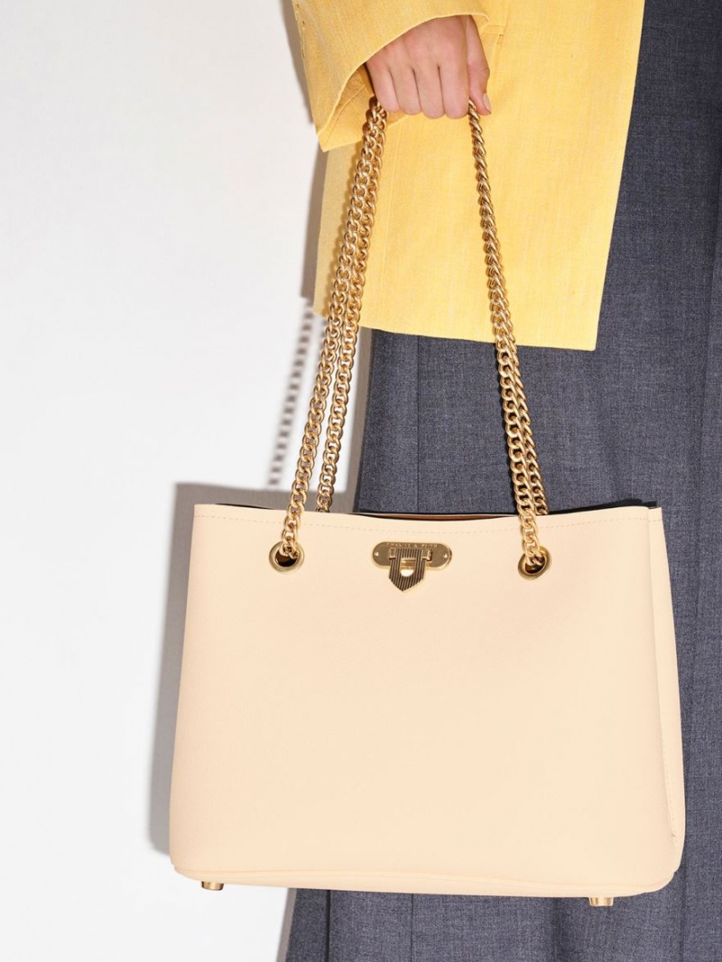 τσάντεσ tote Charles And Keith Alcott Μπεζ | 92801-GSRN