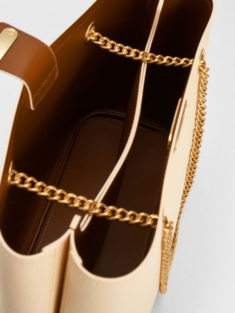 τσάντεσ tote Charles And Keith Alcott Μπεζ | 92801-GSRN