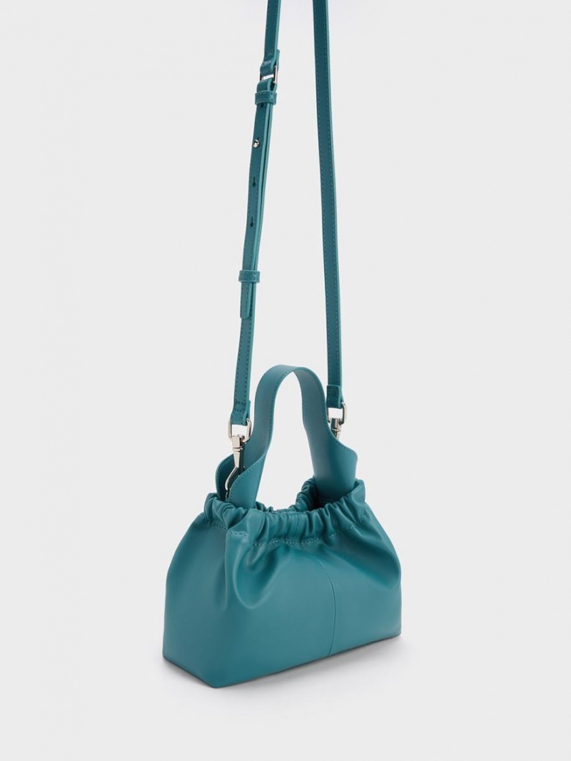 τσάντεσ tote Charles And Keith Ally Ruched Slouchy τυρκουάζ | 68243-FYJN