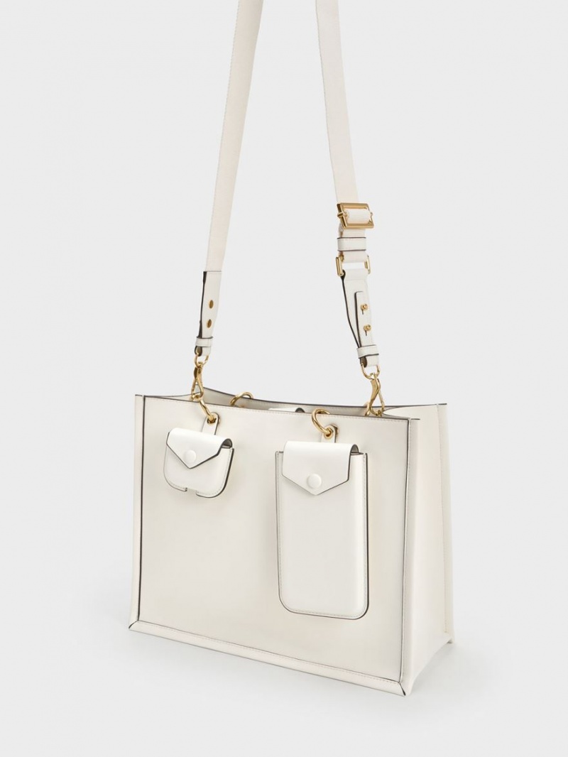 τσάντεσ tote Charles And Keith Amber Multi-Pouch ασπρα | 10273-AFUQ