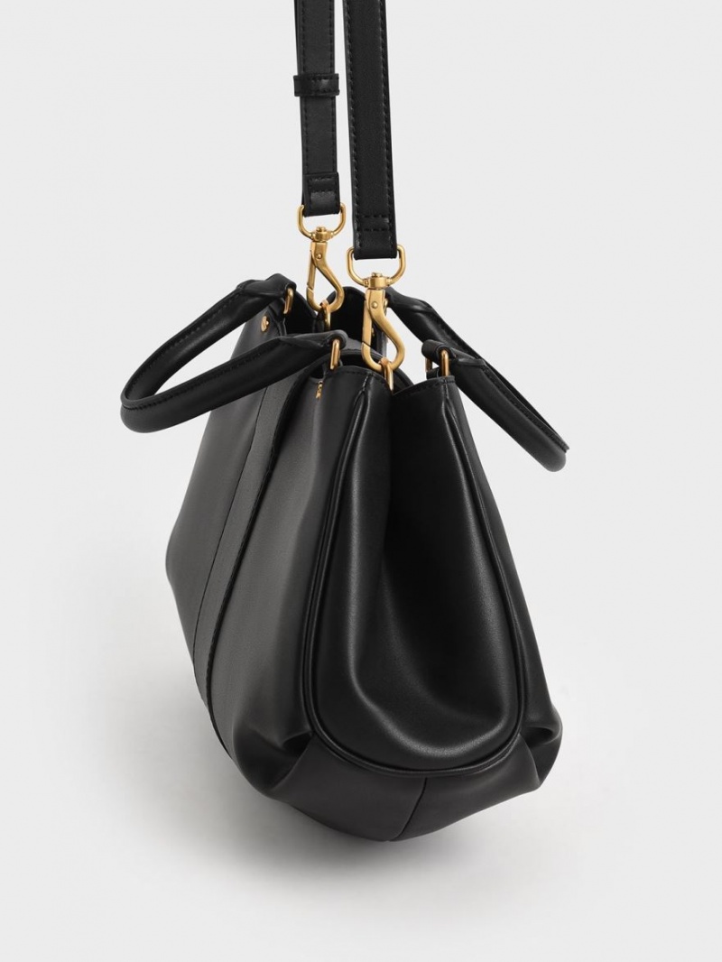 τσάντεσ tote Charles And Keith Amelia Buckled μαυρα | 75612-LZXK