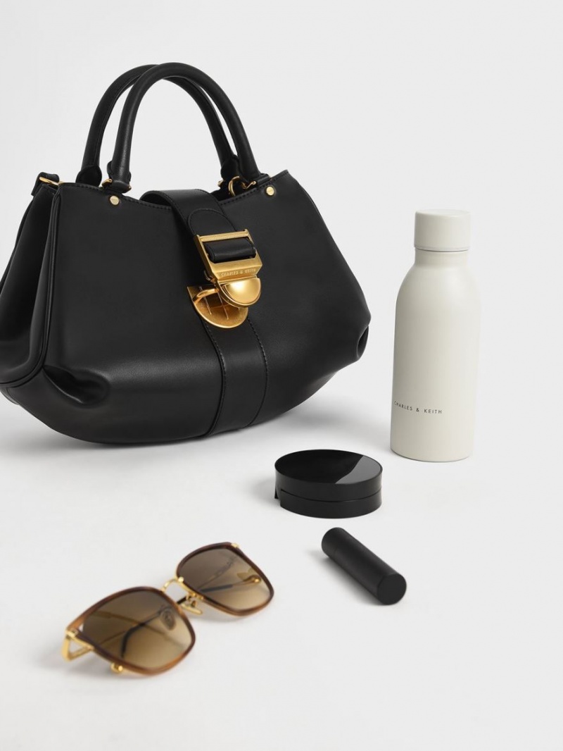 τσάντεσ tote Charles And Keith Amelia Buckled μαυρα | 75612-LZXK