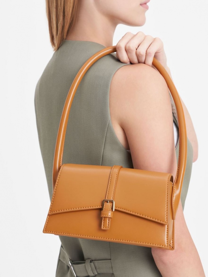 τσάντεσ tote Charles And Keith Annelise Belted Trapeze πορτοκαλι | 74135-NOPC