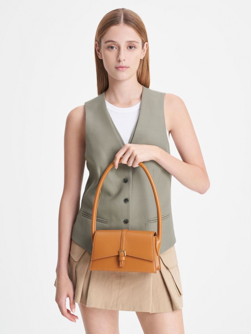 τσάντεσ tote Charles And Keith Annelise Belted Trapeze πορτοκαλι | 74135-NOPC