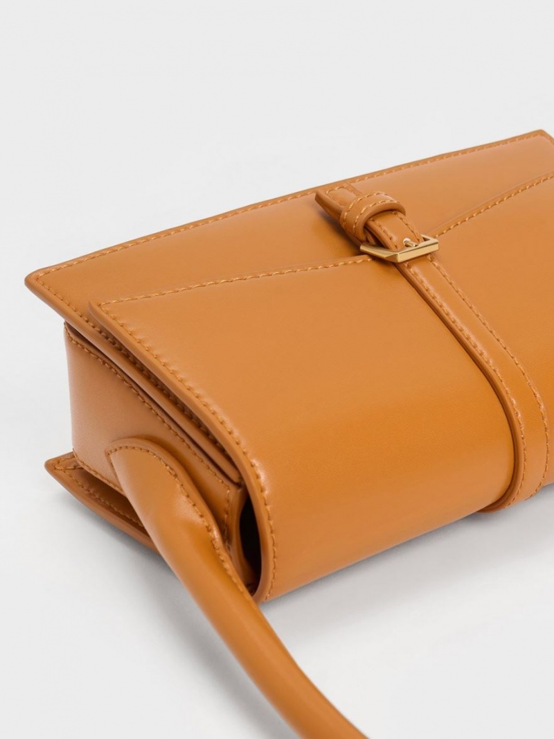 τσάντεσ tote Charles And Keith Annelise Belted Trapeze πορτοκαλι | 74135-NOPC