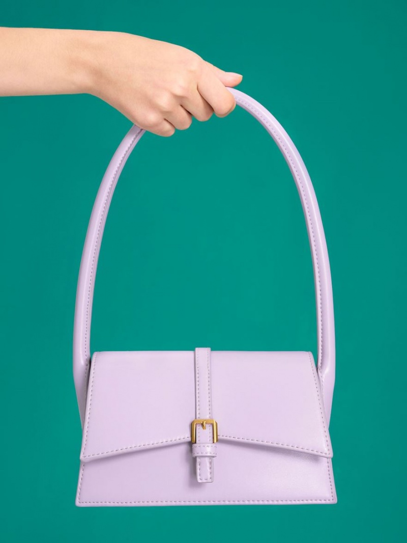 τσάντεσ tote Charles And Keith Annelise Belted Trapeze μωβ | 71962-BVFW