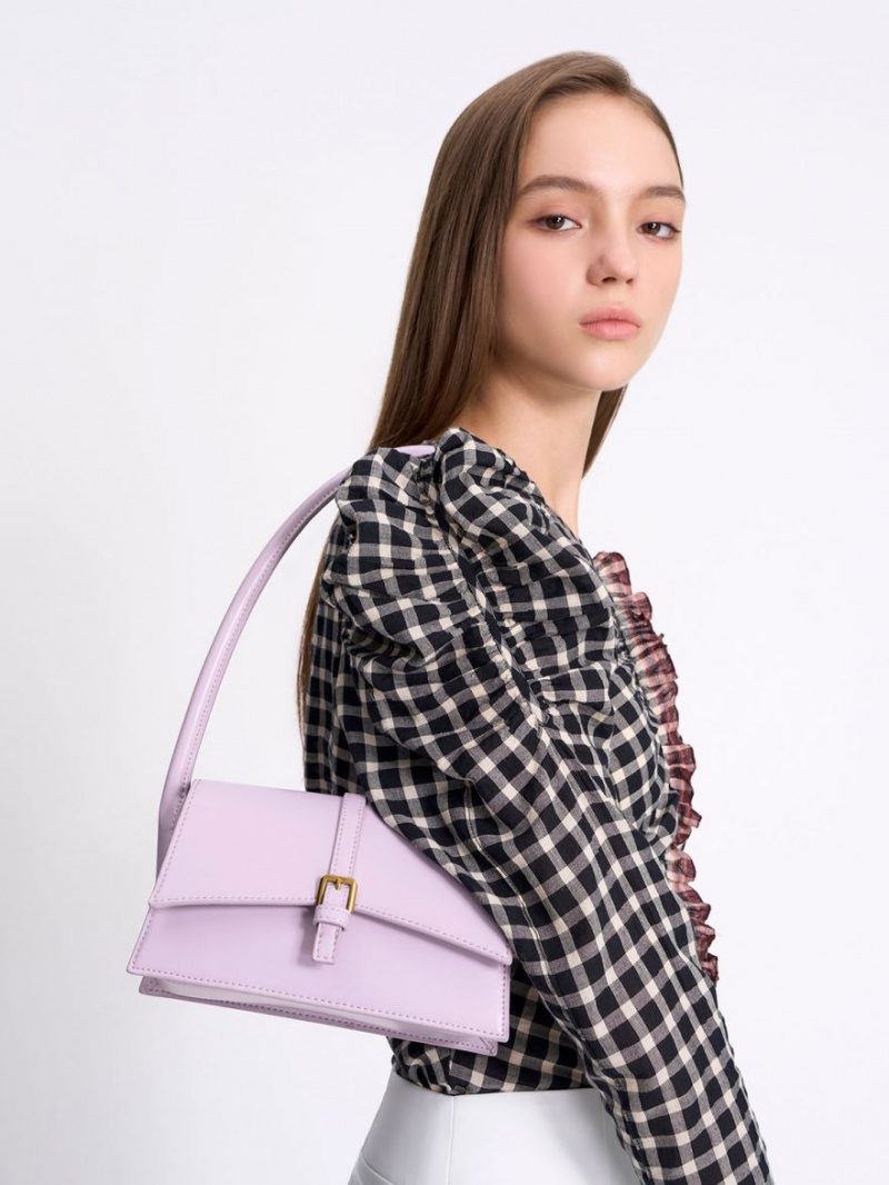 τσάντεσ tote Charles And Keith Annelise Belted Trapeze μωβ | 71962-BVFW