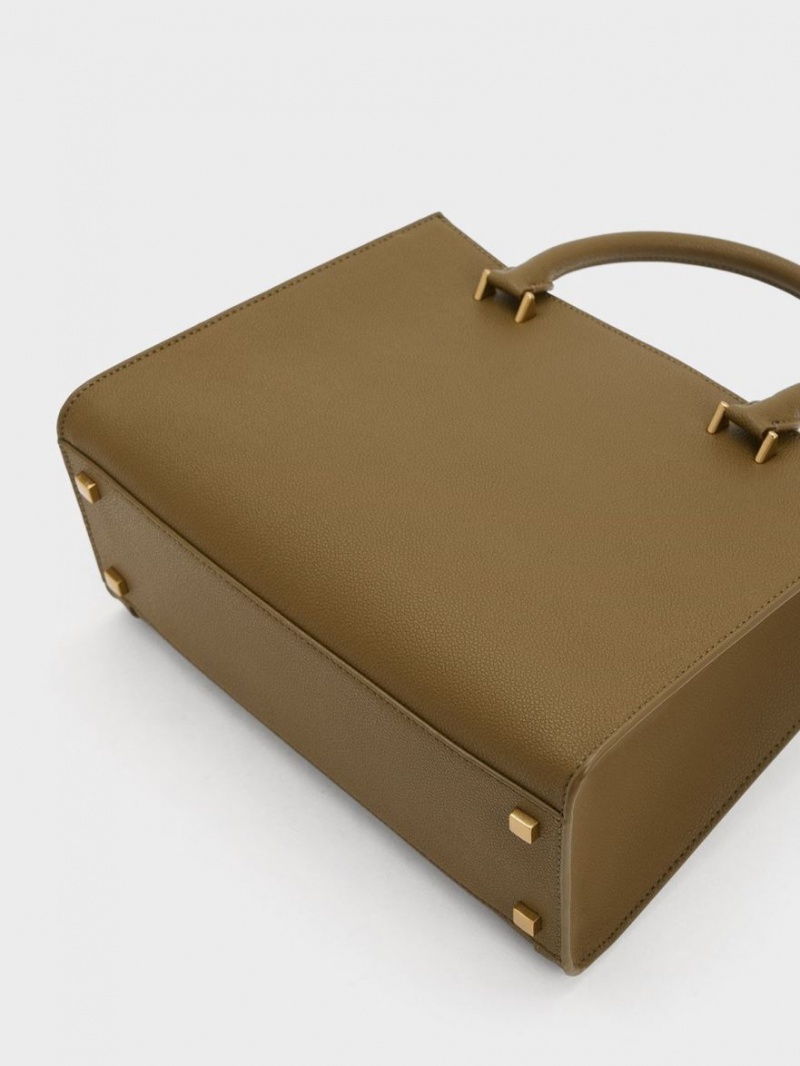 τσάντεσ tote Charles And Keith Anwen Structured Χακί | 10835-SHBC