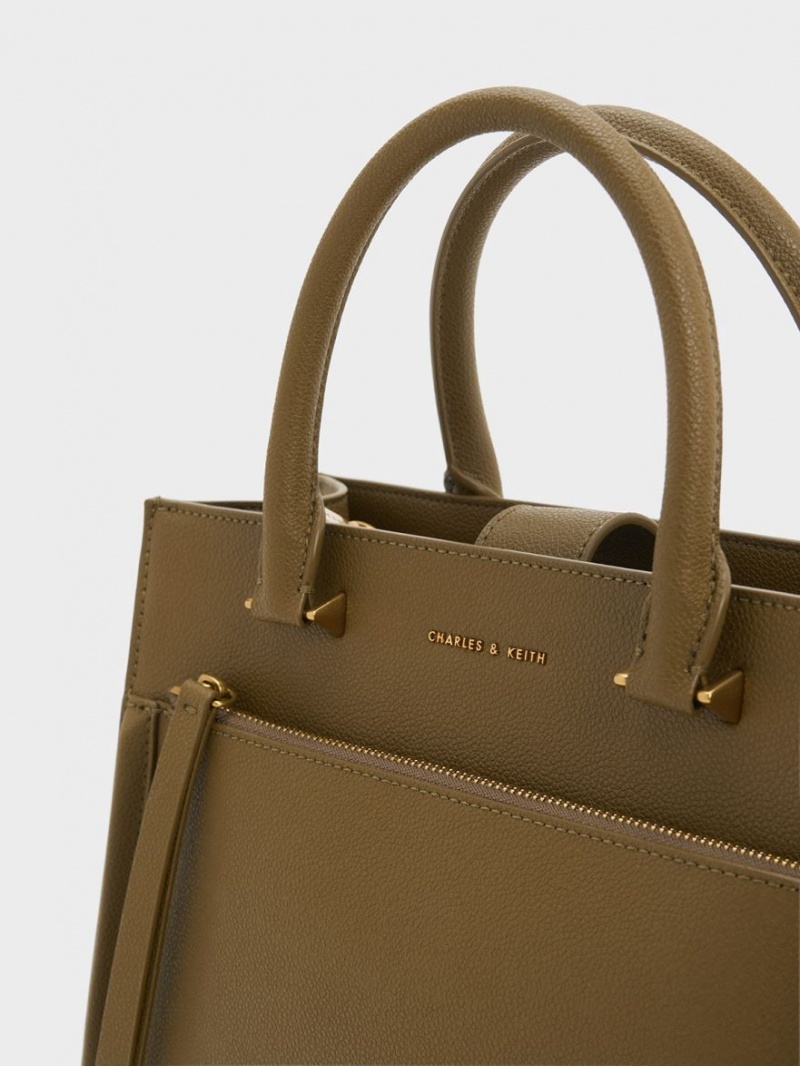 τσάντεσ tote Charles And Keith Anwen Structured Χακί | 10835-SHBC