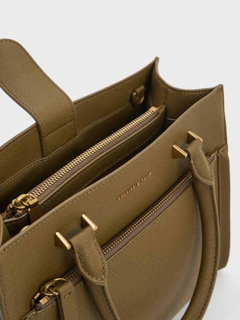 τσάντεσ tote Charles And Keith Anwen Structured Χακί | 10835-SHBC