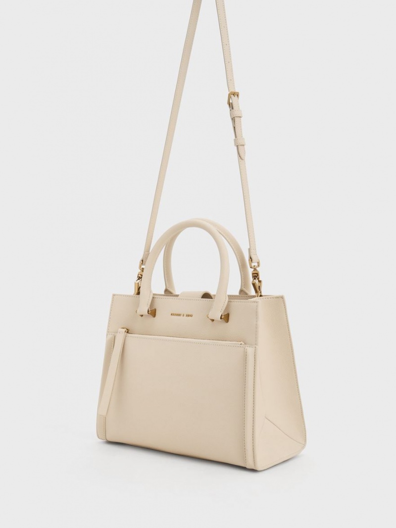 τσάντεσ tote Charles And Keith Anwen Structured Μπεζ | 62478-UMXS