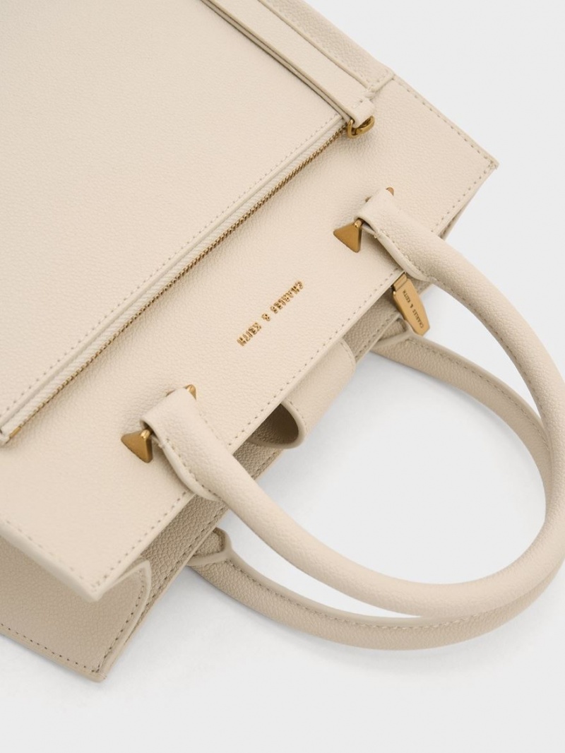 τσάντεσ tote Charles And Keith Anwen Structured Μπεζ | 62478-UMXS