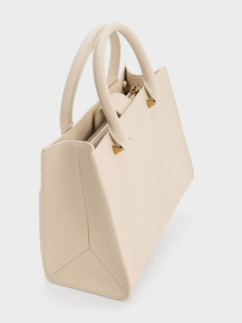 τσάντεσ tote Charles And Keith Anwen Structured Μπεζ | 62478-UMXS