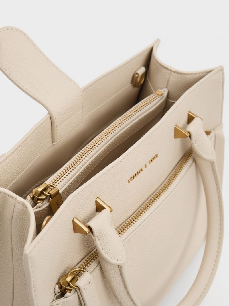 τσάντεσ tote Charles And Keith Anwen Structured Μπεζ | 62478-UMXS
