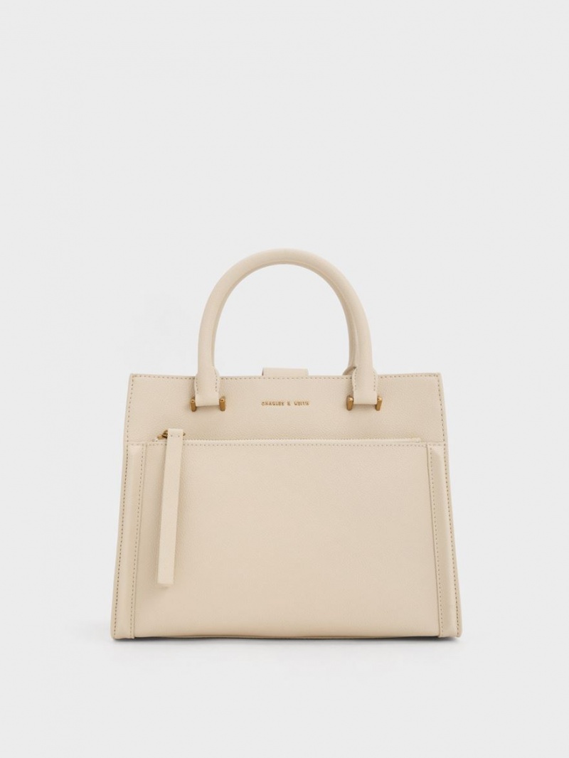 τσάντεσ tote Charles And Keith Anwen Structured Μπεζ | 62478-UMXS