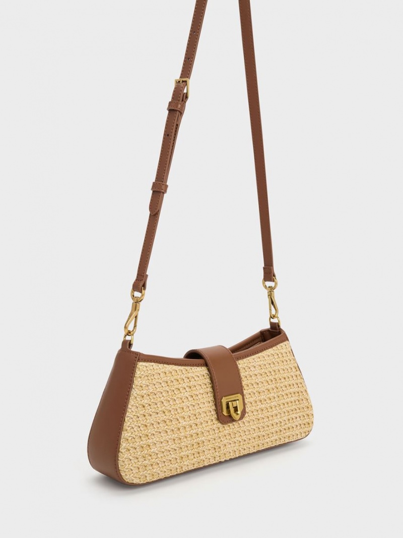τσάντεσ tote Charles And Keith Arwen Raffia Χοντρός Chain Μπεζ | 57264-UJOR