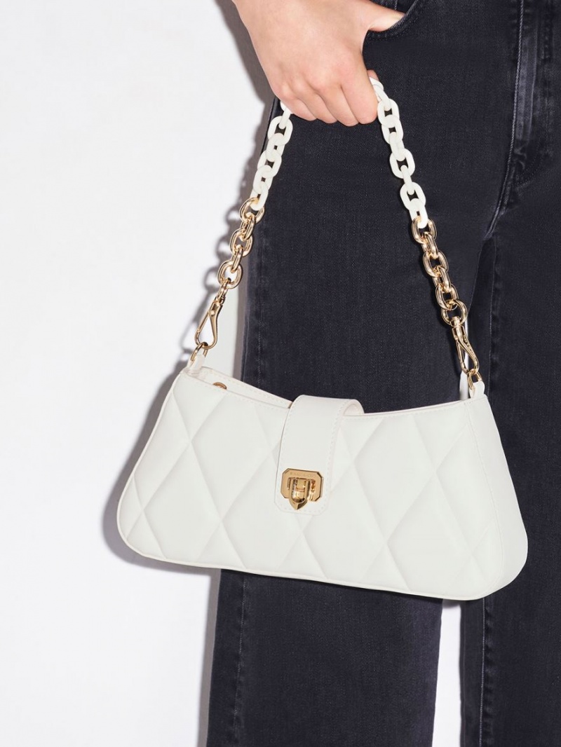 τσάντεσ tote Charles And Keith Arwen Καπιτονέ Χοντρός Chain ασπρα | 81025-PALU
