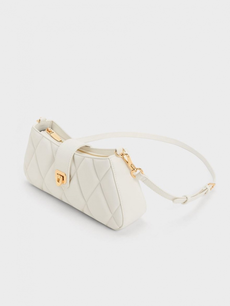 τσάντεσ tote Charles And Keith Arwen Καπιτονέ Χοντρός Chain ασπρα | 81025-PALU