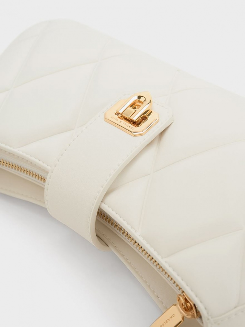 τσάντεσ tote Charles And Keith Arwen Καπιτονέ Χοντρός Chain ασπρα | 81025-PALU