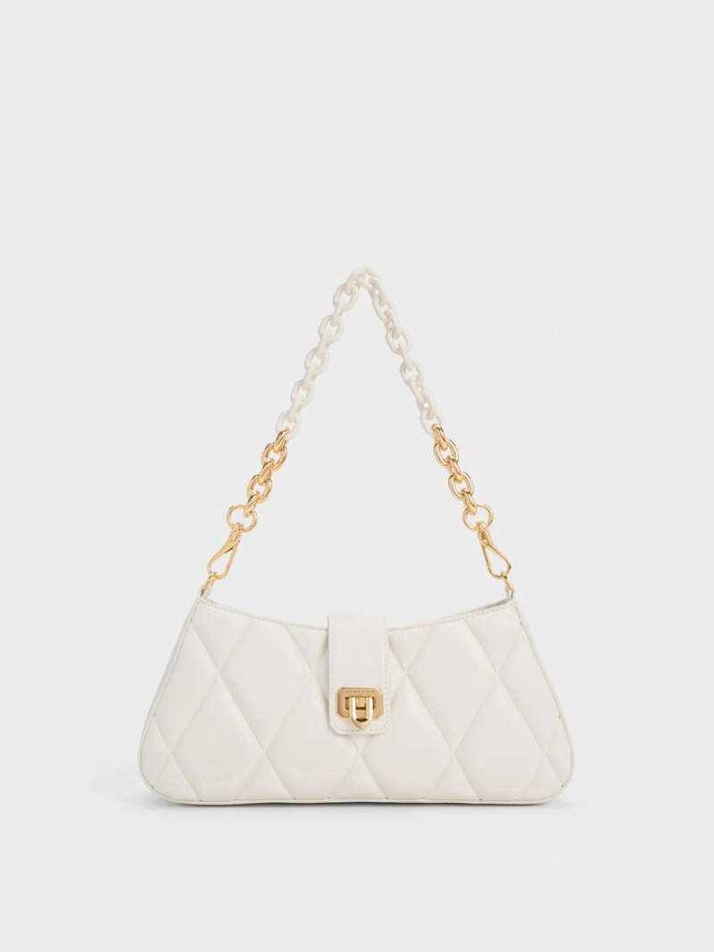 τσάντεσ tote Charles And Keith Arwen Καπιτονέ Χοντρός Chain ασπρα | 81025-PALU